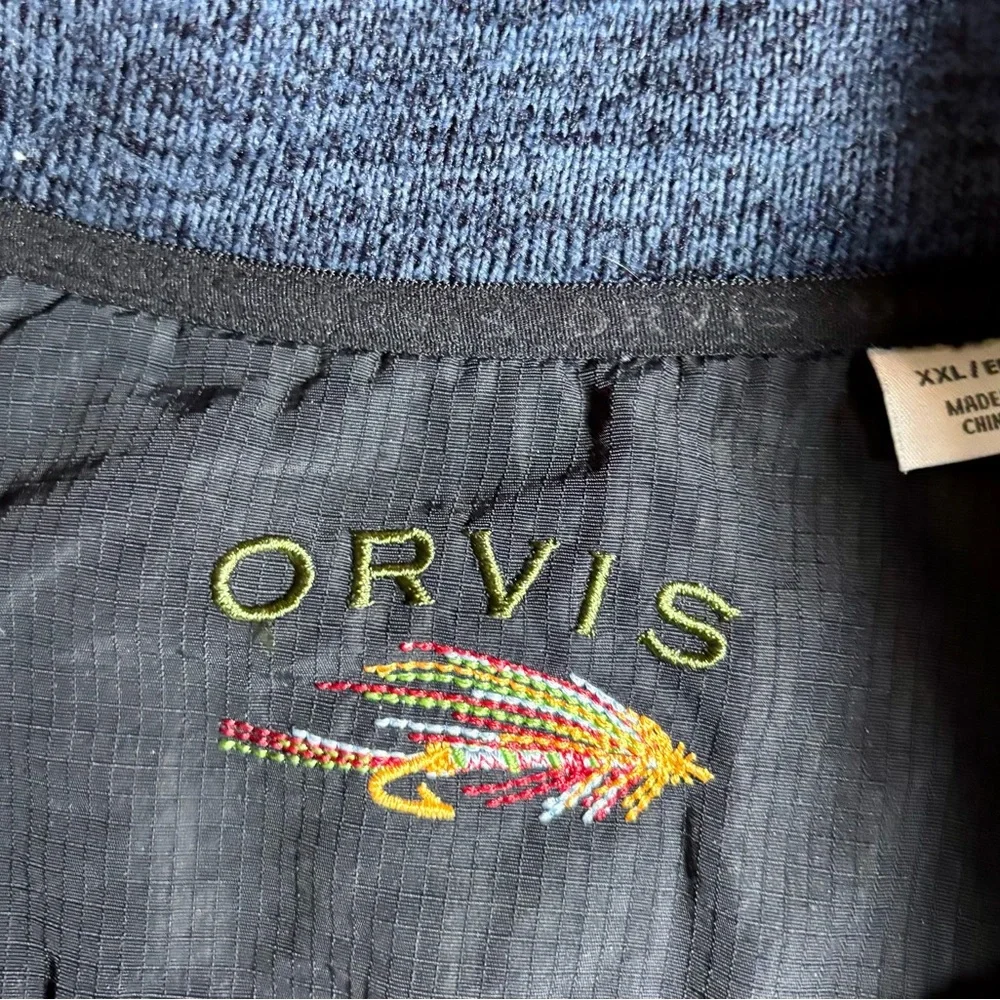 Orvis‎ Men's Blue Black Full Zip Vest XXL Zipped Pockets Mid-Length Casual